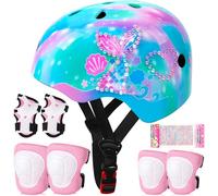 Kids Helmet and Pads Set Age 3-8 Years Adjustable Toddler Helmet with DIY Stickers for Skateboard Scooter Cycling Skating,Blue