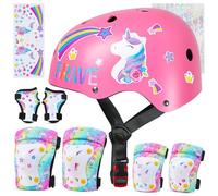 Kids Helmet and Pads Set Unicorn Knee Pads and Elbow Pads Set with Stickers Adjustable Protective Gear Set for Girls Age 3-8 Years fit Bicycle,Skateboarding,Scooter,Rose Pink