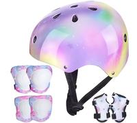 Kids Helmet Knee Elbow Wrist Pads Adjustable Knee Pads Elbow Pads Wrist Guards Skateboard Helmets for Scooter Cycling Skating Girls,3-8 Years