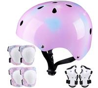 Kids Helmet Knee Elbow Wrist Pads Adjustable Knee Pads Elbow Pads Wrist Guards Skateboard Helmets for Scooter Cycling Skating Girls,3-8 Years