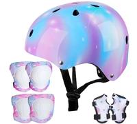 Kids Helmet Knee Elbow Wrist Pads Adjustable Knee Pads Elbow Pads Wrist Guards Skateboard Helmets for Scooter Cycling Skating Girls,3-8 Years