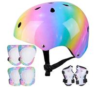 Kids Helmet Knee Elbow Wrist Pads Adjustable Knee Pads Elbow Pads Wrist Guards Skateboard Helmets for Scooter Cycling Skating Girls,3-8 Years
