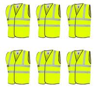 Kids Hi Vis Vest - X-Large - Pack of 6 High Visibility Yellow Vest with Reflective Strips - Unisex Boys Girls Childs Safety Jacket for Group Activities Schools Carers Cycling Awareness