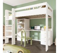Kids' High Sleeper Loft Bed with Built-in Storage and Soft-Close Drawers, Bunk Bed with USB/Type-C Charging, 196L x 108W x 175H cm, White Aosom UK