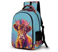 Kids Highland Cow Backpack Water Resistant School Bag for Girls & Boys Age 2-7 Nursery Longhorn Calf Travel Bag Children Rucksack