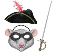 Kids Highway Rat Inspired 3-Piece Costume Set - Bandit Mask, Cavalier Hat with Red Feather and Plastic Sword - Toddler & Children’s World Book Day Unisex Fancy Dress Costume