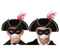 Kids Highway Rodent Accessory Set - Black Tricorn Hat with Red Feather, Black Eyemask, Rat Nose - Boys Girls Childs TV Film School Book Week World Book Day Fancy Dress Costume