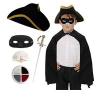Kids Highwayman Rodent Costume - Includes Black Cape, Tricorn Hat, Rat Nose, Eyemask, Plastic Sword & Face Paint - Perfect for World Book Day, Halloween and Dress-Up Fun