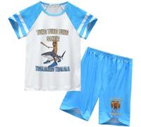 Kids Homewear Short Sleeve Shorts Pajamas,Italian Brainrot Animals Tung Tung Tung Sahur Boys Summer New Pajamas,Blue,100cm