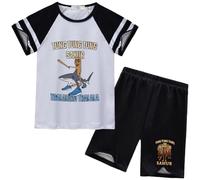 Kids Homewear Short Sleeve Shorts Pajamas,Italian Brainrot Animals Tung Tung Tung Sahur Boys Summer New Pajamas,Black,100cm