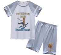 Kids Homewear Short Sleeve Shorts Pajamas,Italian Brainrot Animals Tung Tung Tung Sahur Boys Summer New Pajamas,Grey,100cm