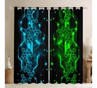Kids Honeycomb Curtains Modern Geometry Hexagon Darkening Drapes W66*L90 Boys Geometrical 30%-50% Blackout Curtains Beehive Geometric Green Teal Blue Window Treatments