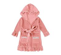 Kids Hooded Bathrobe Girls Boys Towelling Poncho Flannel Bath Poncho Towel Robe Changing Robes Children's Ruffled Flounce Sleeve Hoodies Dressing Gown After Shower or Sleepover Party Casual Pajamas