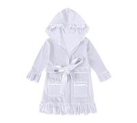 Kids Hooded Bathrobe Girls Boys Towelling Poncho Flannel Bath Poncho Towel Robe Changing Robes Children's Ruffled Flounce Sleeve Hoodies Dressing Gown After Shower or Sleepover Party Casual Pajamas