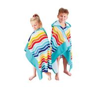 Kids Hooded Beach Towel, Rainbow Wave Pattern, Cotton Pool and Bath Wrap with Hood, Ages 3+