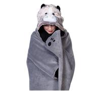 Kids Hooded Blanket & Mittens One Size Plush Animal Wearable Throw - Cat