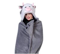 Kids Hooded Blanket & Mittens One Size Plush Animal Wearable Throw - Cow