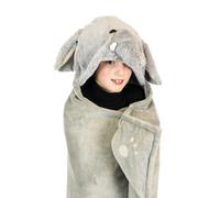 Kids Hooded Blanket & Mittens One Size Plush Animal Wearable Throw - Elephant