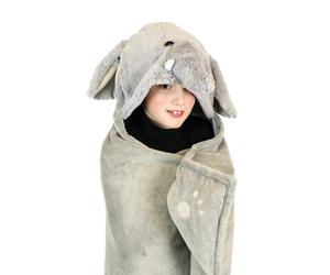 Kids Hooded Blanket & Mittens One Size Plush Animal Wearable Throw - Elephant