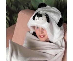 Kids Hooded Blanket & Mittens One Size Plush Animal Wearable Throw - Panda
