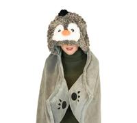 Kids Hooded Blanket & Mittens One Size Plush Animal Wearable Throw - Penguin