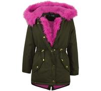 Kids Hooded Jacket Girls Cerise Fur Parka School Jackets Outwear Coat 5-13 Year