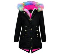 Kids Hooded Jacket Girls Rainbow Fur Parka School Jackets Outwear Coat 7-13 Year