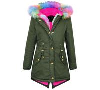 Kids Hooded Jacket Girls Rainbow Fur School Parka Jackets Outwear Coat 2-13 Yrs