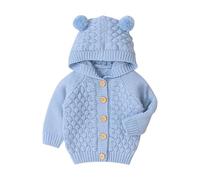 Kids Hooded Knitted Cardigan with Rabbit Ears Button down Pullover Comfortable Children's Knit Tops Daily Essentials Casual Wear Kid Outwear Warm Long Sleeve Tops Cardigans for Baby Girls Boys