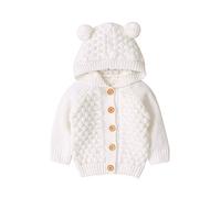 Kids Hooded Knitted Cardigan with Rabbit Ears Button down Pullover Comfortable Children's Knit Tops Daily Essentials Casual Wear Kid Outwear Warm Long Sleeve Tops Cardigans for Baby Girls Boys