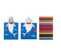 Kids Hooded Microfiber Towel Poncho - Beach & Bath Towels Ultra-Absorbent Swim Towel with Fun Cartoon Prints Lightweight & Lightweight & Sand-Repellent (Shark Waves Pattern, 60 X 120 cms)
