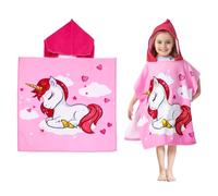 Kids Hooded Poncho Towel - Pink Unicorn, 23.6×47.2in (60×120cm) for 3-10 Years, Soft Microfiber Cover for Beach, Pool & Bath