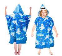 Kids Hooded Poncho Towels 29.5×35.4 Inch Beach Poncho Swimming Pool Bath Wrap Boys Girls Soft Microfiber Bath Towel Kids Beach Changing Robe Bath Towel Poncho for Swimming Pool for Girls Boy (Shark)