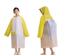 Kid's Hooded Raincoats Girls Boys Buttons Waterproof Poncho Rainwear Long Rain Coats Children's School Rainsuit Reusable Rainwear with Backpack Cover Rain Jacket for Travel Outdoor Light Yellow