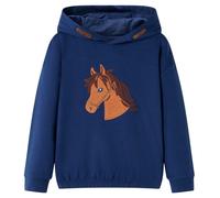 vidaXL Kids Navy Blue Horse Design Hooded Sweatshirt - Long Sleeve Pullover Hoodie with Soft Cotton Blend and Elastic Hem, Size 104, Suitable for 3-4 Years