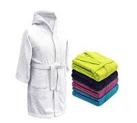 Kids Hooded Towelling Terry Bathrobe - 100% Ring Spun Combed Cotton - Super Absorbent & Soft - 2 Large Front Pockets with Tie Belt - Ages 2-13 White