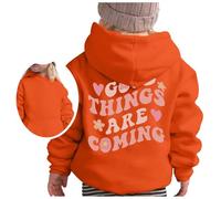 Kids Hoodie Boys Girls Hooded Top Sweatshirt Print Children's Pullover Long Sleeve Jumper Outfit Back to School Shirts Tops for Age 5-13 Years Orange