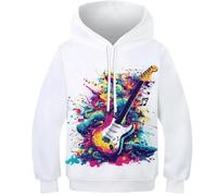 Kids Hoodie Dazzling Guitar Boys Girls Pullover Hooded Cool Sweatshirts Long Sleeve Lightweight Hoody 6-16 Years 6-7Y