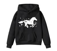 Kids Hoodie for Girls Long Sleeve Back to School Sweatshirt Horse Print Hooded Pullover Teen Girls Casual Loose Jumper Tops Sportswear Hoody with Pockets Fall Winter Clothes Age (Black, 12-13 Years)