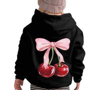 Kids Hoodie for Girls Long Sleeve School Hooded Pullover Bow Knot Cherry Print Hoodies Teen Girls Lightweight Loose Sweatshirt Hoody Top with Pockets Winter Fall Clothes Age 2-13 (Black, 5-6 Years)