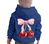 Kids Hoodie for Girls Long Sleeve School Hooded Pullover Bow Knot Cherry Print Hoodies Teen Girls Lightweight Loose Sweatshirt Hoody Top with Pockets Winter Fall Clothes Age 2-13 (Blue, 2-3 Years)