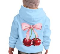 Kids Hoodie for Girls Long Sleeve School Hooded Pullover Bow Knot Cherry Print Hoodies Teen Girls Lightweight Loose Sweatshirt Hoody Top with Pockets Winter Fall Clothes Age 2-13 (Sky Blue, 3-4 Years)