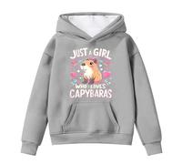 Kids Hoodie Girls Cute Cartoon Capybara Print Sweatshirt Teen Girls Long Sleeve School Hooded Jumper Loose Fit Pullover Top with Pockets Fall Winter Clothes Age 4-14 Years (Grey, 8-9 Years)