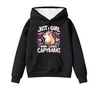 Kids Hoodie Girls Cute Cartoon Capybara Print Sweatshirt Teen Long Sleeve School Hooded Jumper Loose Fit Pullover Top with Pockets Fall Winter Clothes Age 4-14 Years Black