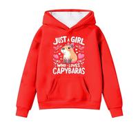 Kids Hoodie Girls Cute Cartoon Capybara Print Sweatshirt Teen Long Sleeve School Hooded Jumper Loose Fit Pullover Top with Pockets Fall Winter Clothes Age 4-14 Years Red