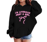 Kids Hoodie Girls Long Sleeve Lightweight Hoodies Bow Knot Print Hooded Pullover Teenage Girls Casual Fashion Round Neck Sweatshirt Jumper Top with Pockets Clothes Outfit Age (Black, 12-13 Years)