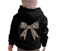 Kids Hoodie Girls Long Sleeve Oversized Hoodies Leopard Bow Knot Print Hooded Sweatshirt Teen Girls Classic Soft Pullover Jumper Regular Fit Sportswear with Pockets Age 2-13 (Black, 12-13 Years)
