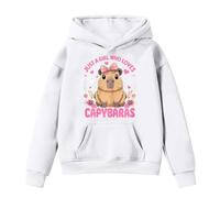 Kids Hoodie Girls Long Sleeve Warm School Hooded Jumper Teen Round Neck Cartoon Capybara Print Sweatshirt Loose Fit Pullover Top with Pockets Fall Winte Clothes Age 4-14 Years White