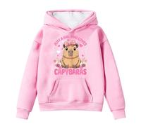 Kids Hoodie Girls Long Sleeve Warm School Hooded Jumper Teen Round Neck Cartoon Capybara Print Sweatshirt Loose Fit Pullover Top with Pockets Fall Winte Clothes Age 4-14 Years Pink
