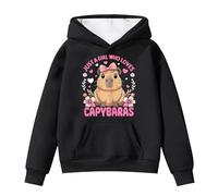 Kids Hoodie Girls Long Sleeve Warm School Hooded Jumper Teen Round Neck Cartoon Capybara Print Sweatshirt Loose Fit Pullover Top with Pockets Fall Winte Clothes Age 4-14 Years Black